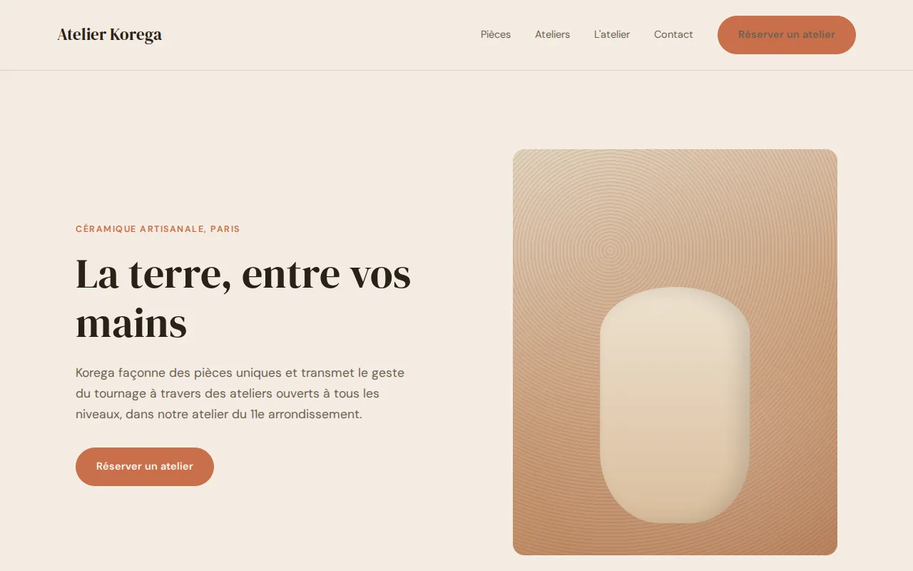 Aperçu du site Atelier Korega, céramique artisanale à Paris